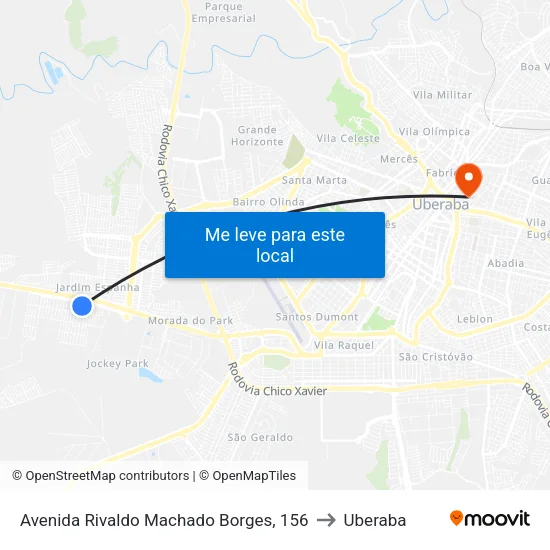 Avenida Rivaldo Machado Borges, 156 to Uberaba map