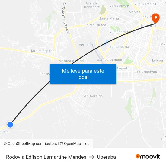 Rodovia Edílson Lamartine Mendes to Uberaba map