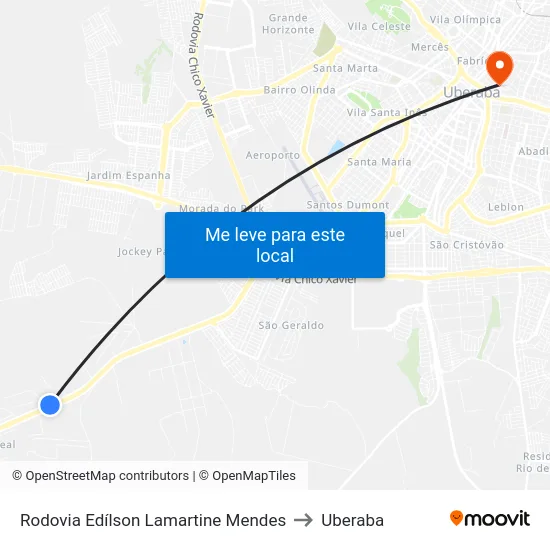 Rodovia Edílson Lamartine Mendes to Uberaba map