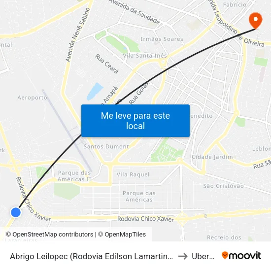 Rodovia Mg - 427, 139 to Uberaba map