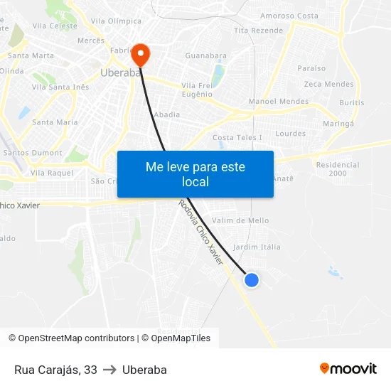Rua Carajás, 33 to Uberaba map