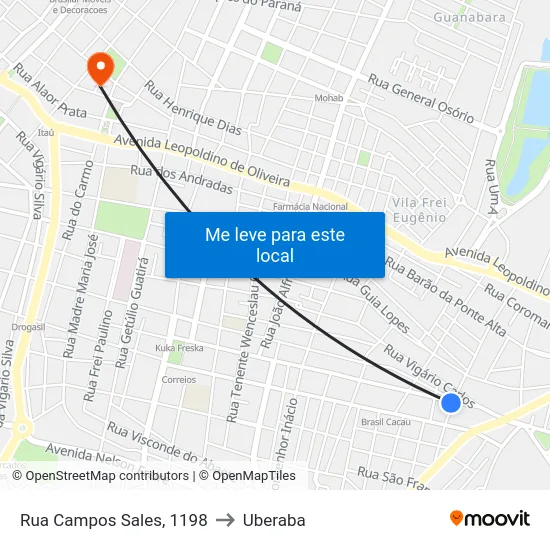 Rua Campos Sales, 1198 to Uberaba map