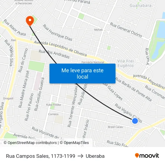 Rua Campos Sales, 1173-1199 to Uberaba map