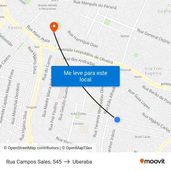 Rua Campos Sales, 545 to Uberaba map