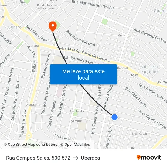 Rua Campos Sales, 500-572 to Uberaba map