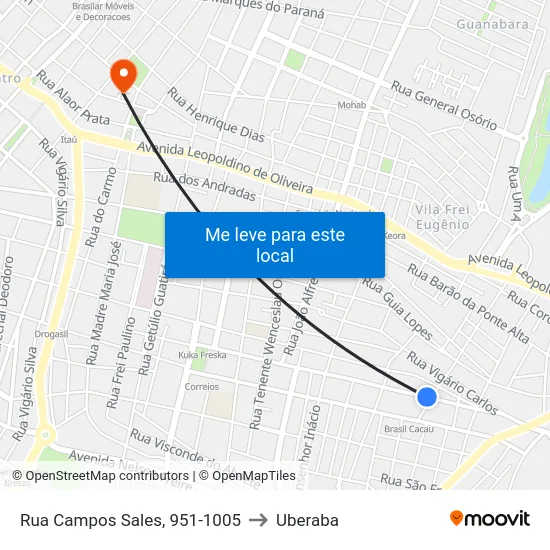 Rua Campos Sales, 951-1005 to Uberaba map