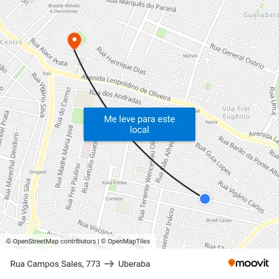 Rua Campos Sales, 773 to Uberaba map
