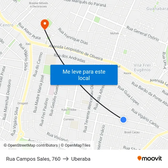 Rua Campos Sales, 760 to Uberaba map