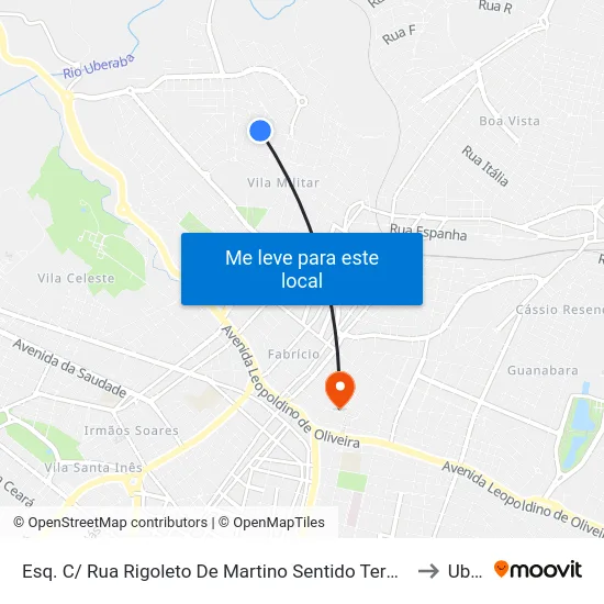 Esq. C/ Rua Rigoleto De Martino Sentido Terminal Oeste (Rua República De Honduras) to Uberaba map