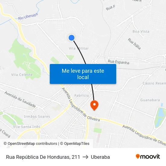 Rua República De Honduras, 211 to Uberaba map