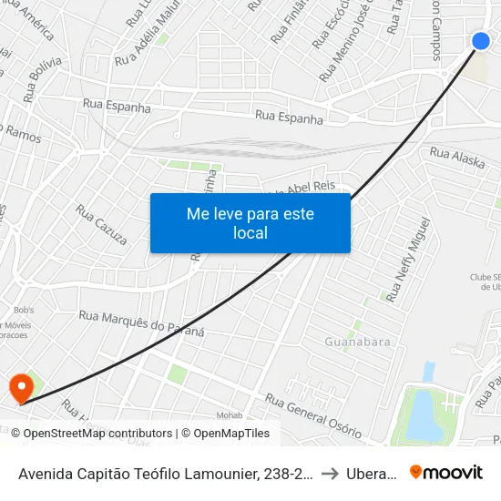 Avenida Capitão Teófilo Lamounier, 238-282 to Uberaba map