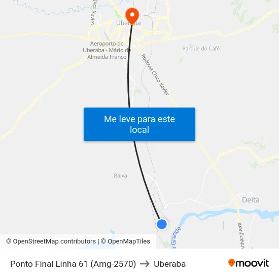 Ponto Final Linha 61 (Amg-2570) to Uberaba map