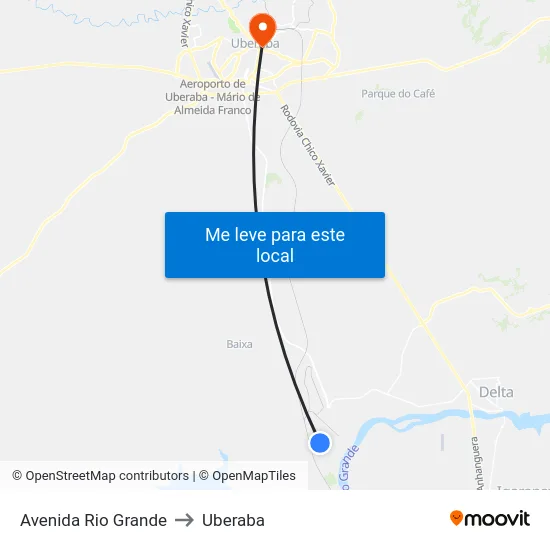 Avenida Rio Grande to Uberaba map