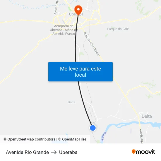 Avenida Rio Grande to Uberaba map