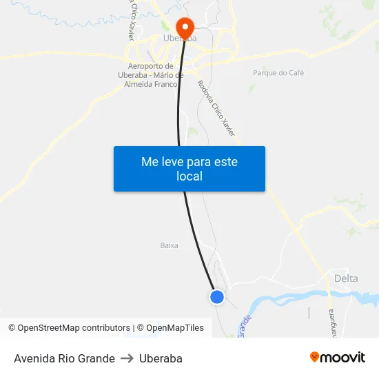 Avenida Rio Grande to Uberaba map