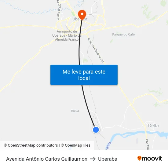 Avenida Antônio Carlos Guillaumon to Uberaba map