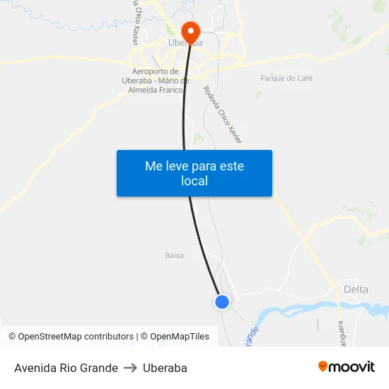 Avenida Rio Grande to Uberaba map