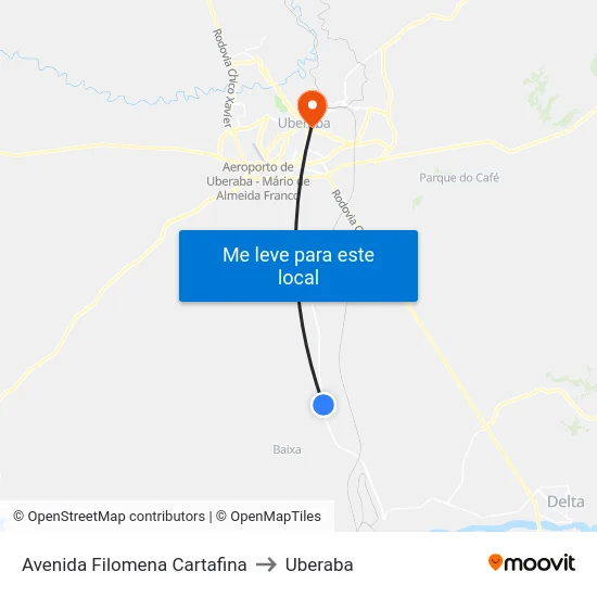 Avenida Filomena Cartafina to Uberaba map