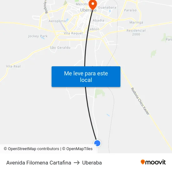 Avenida Filomena Cartafina to Uberaba map