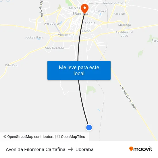 Avenida Filomena Cartafina to Uberaba map