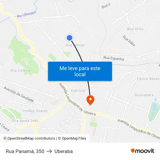 Rua Panamá, 350 to Uberaba map