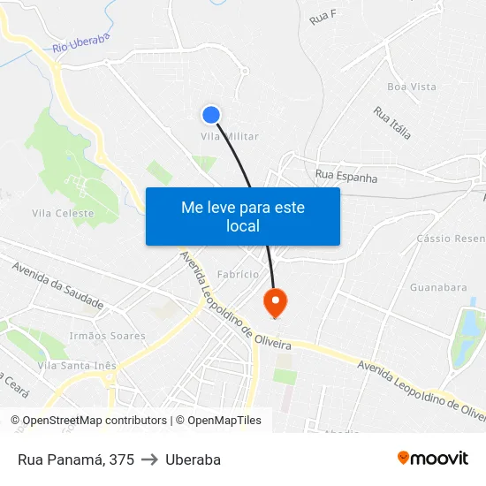 Rua Panamá, 375 to Uberaba map