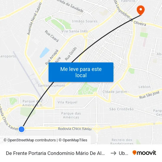 De Frente Portaria Condomínio Mário De Almeida Franco (Av. José Crosara) to Uberaba map