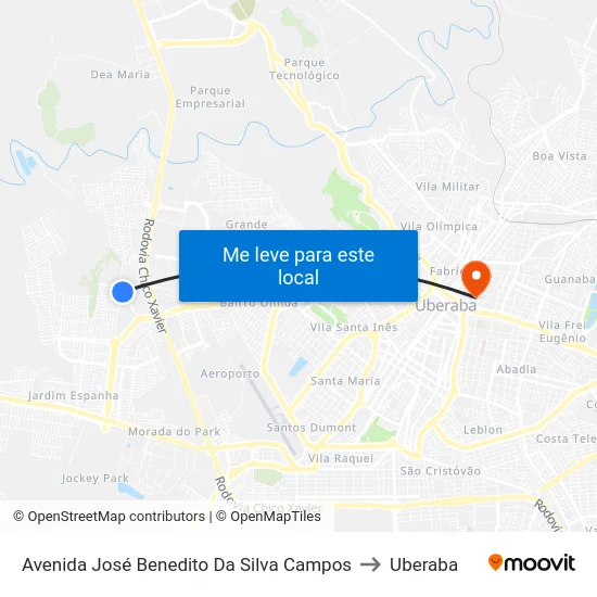 Avenida José Benedito Da Silva Campos to Uberaba map