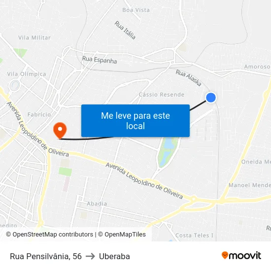Rua Pensilvânia, 56 to Uberaba map
