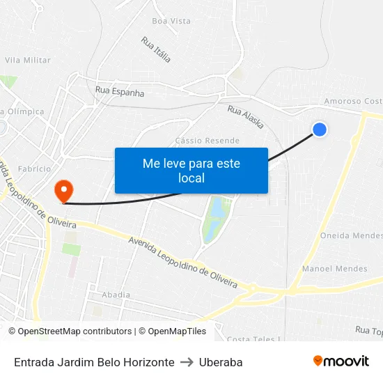 Entrada Jardim Belo Horizonte to Uberaba map