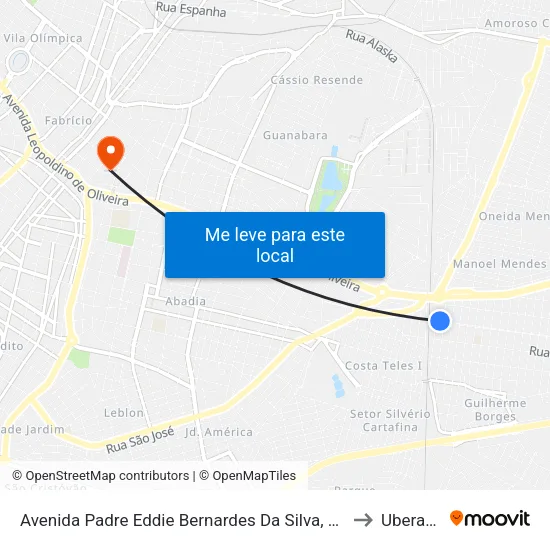 Avenida Padre Eddie Bernardes Da Silva, 565 to Uberaba map