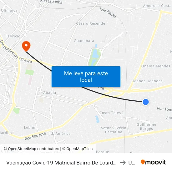 Vacinação Covid-19 Matricial Bairro De Lourdes Avenida Padre Eddie Bernardes Da Silva, 1058 to Uberaba map