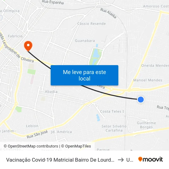 Vacinação Covid-19 Matricial Bairro De Lourdes Avenida Padre Eddie Bernardes Da Silva, 877-953 to Uberaba map