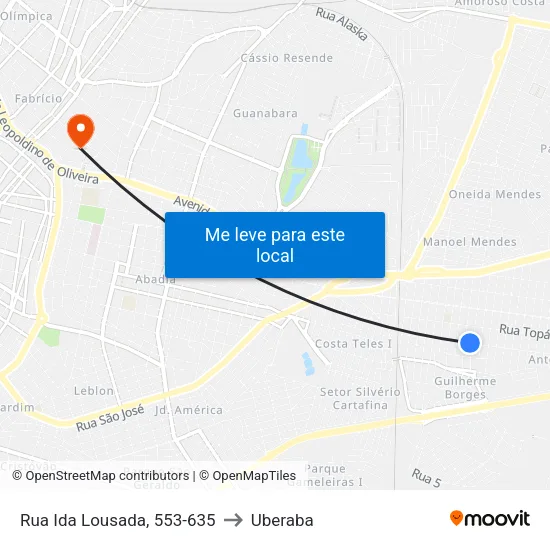 Rua Ida Lousada, 553-635 to Uberaba map