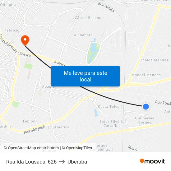 Rua Ida Lousada, 626 to Uberaba map