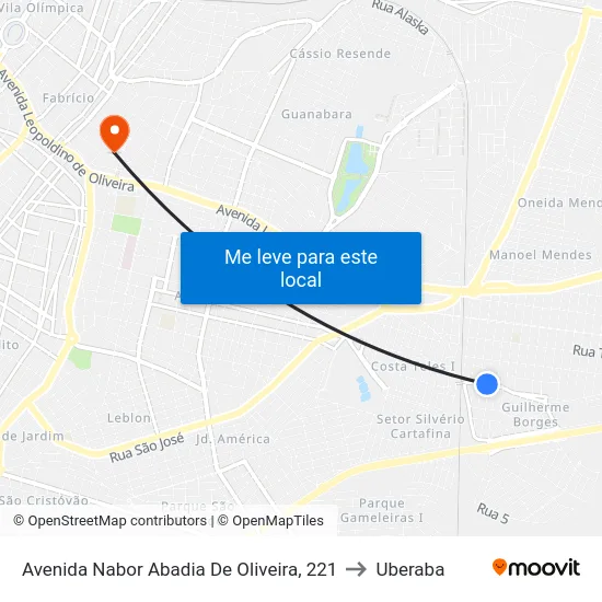 Avenida Nabor Abadia De Oliveira, 221 to Uberaba map