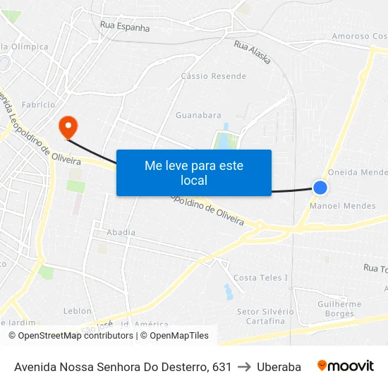 Avenida Nossa Senhora Do Desterro, 631 to Uberaba map