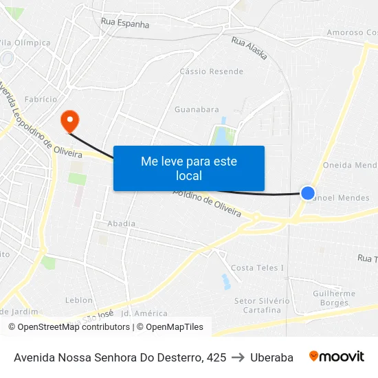 Avenida Nossa Senhora Do Desterro, 425 to Uberaba map