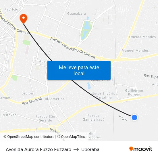 Avenida Aurora Fuzzo Fuzzaro to Uberaba map