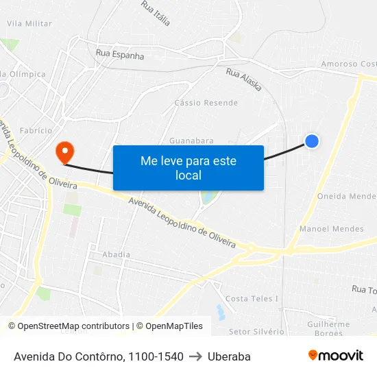 Avenida Do Contôrno, 1100-1540 to Uberaba map