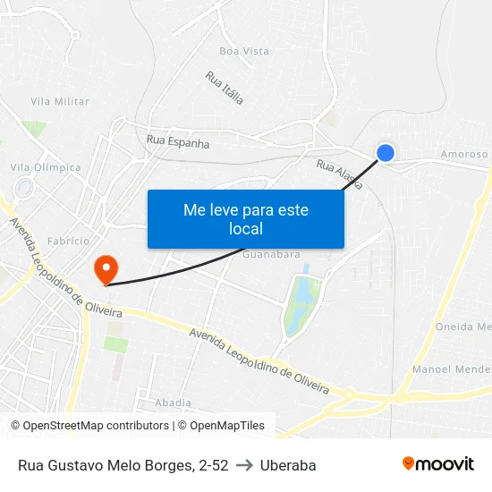 Rua Gustavo Melo Borges, 2-52 to Uberaba map