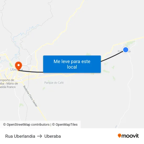 Rua Uberlandia to Uberaba map