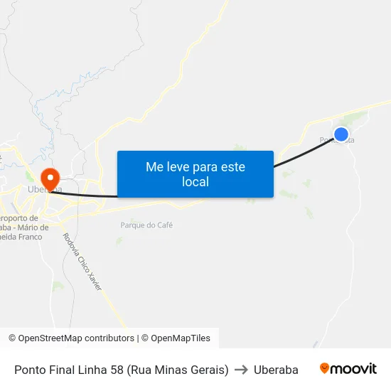 Ponto Final Linha 58 (Rua Minas Gerais) to Uberaba map