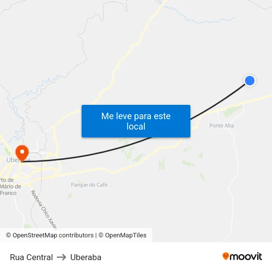 Rua Central to Uberaba map