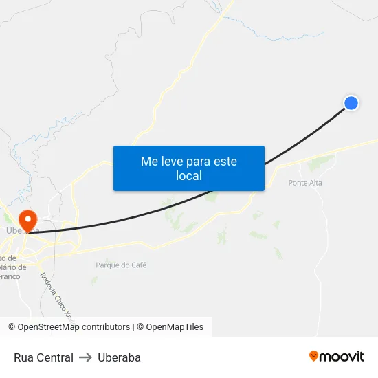 Rua Central to Uberaba map