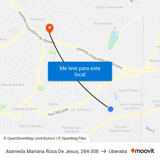 Alameda Mariana Rosa De Jesus, 284-308 to Uberaba map