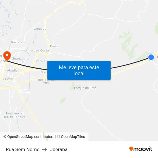 Rua Sem Nome to Uberaba map