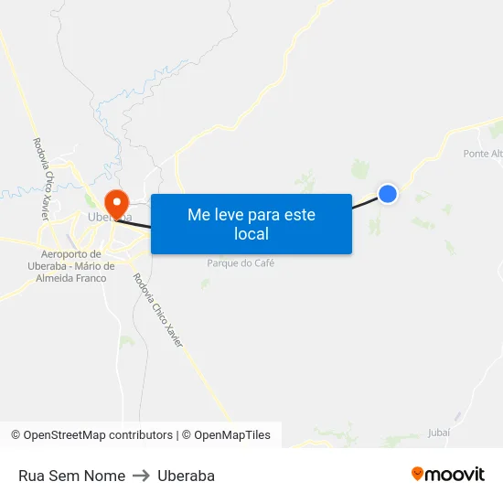 Rua Sem Nome to Uberaba map