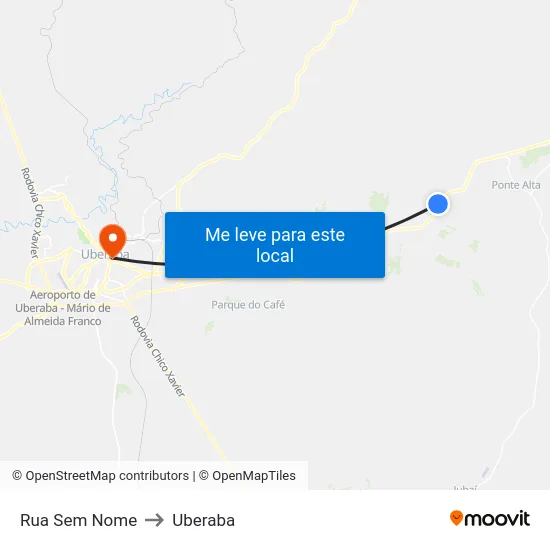 Rua Sem Nome to Uberaba map