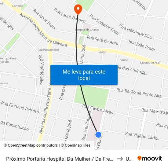 Próximo Portaria Hospital Da Mulher / De Frente Centro Educacional Da Uftm (Av. Getúlio Guaritá) to Uberaba map